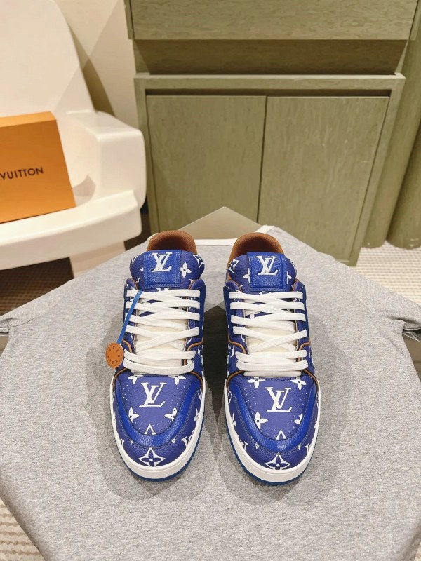 Louis Vuitton blue LV Trainer sneakers in the classic athletic silhouette