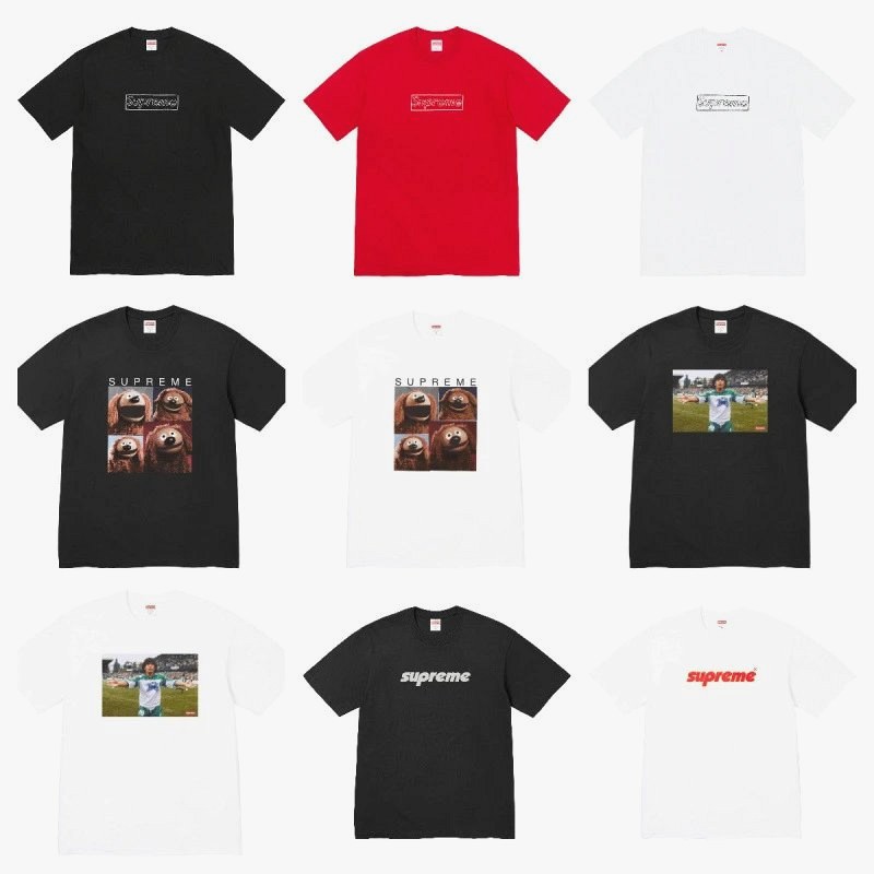 Supreme multicolor T-shirt collection: one 100% cotton crew-neck, roughly sixty graphic colorways