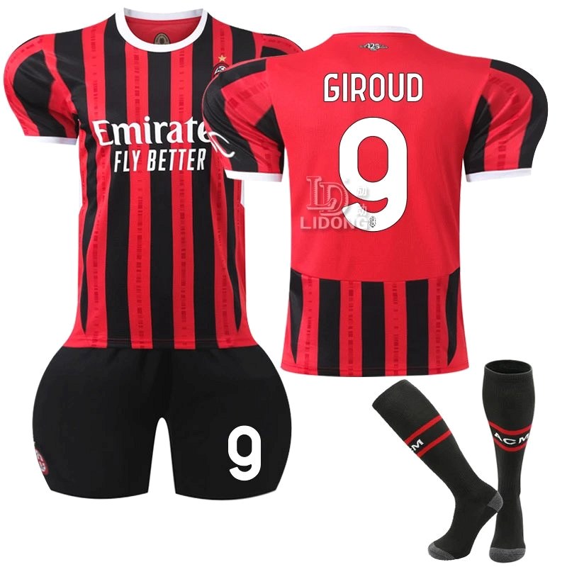 AC Milan Retro-Style Home Jersey in Red and Black, with a #16 to 3XL Size Run and Number-Plus-Socks Options