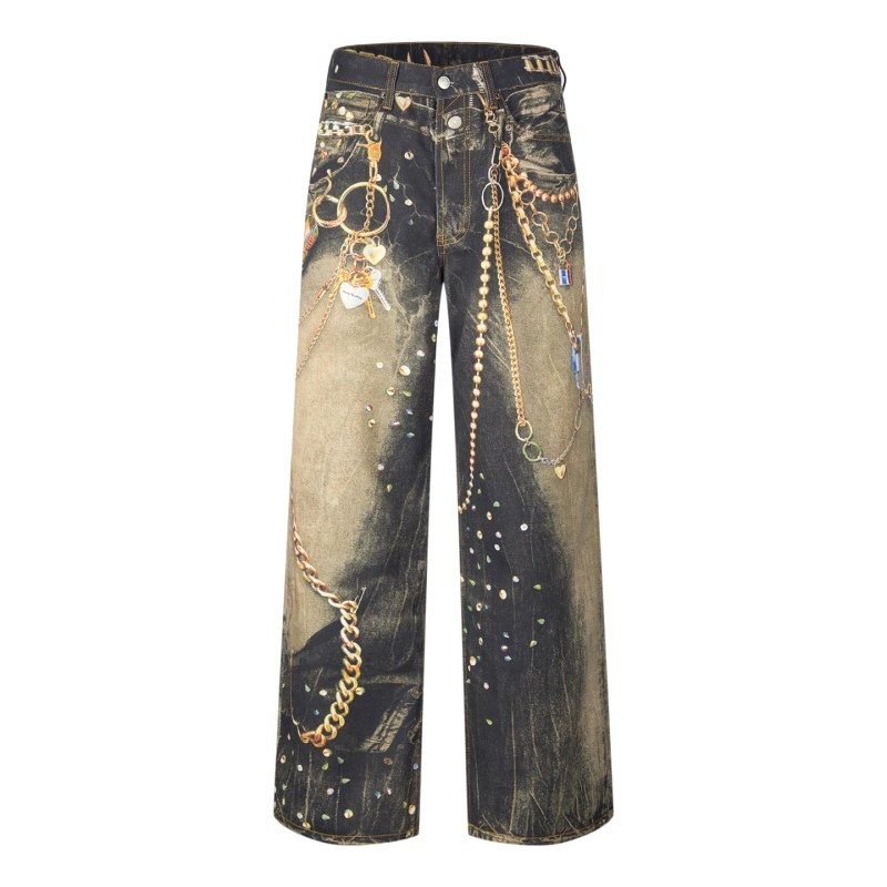 Acne Studios 1981-Style Black Jeans With a Trompe-l'oeil Chain Print in a Loose Wide Leg