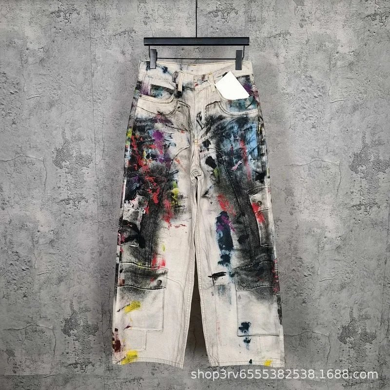 Acne Studios Straight-Leg Gray Denim with Hand-Painted Wash Detail