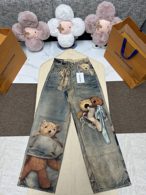 Acne Studios Gray Straight-Leg Jeans with a Teddy-Bear 3D Digital Print