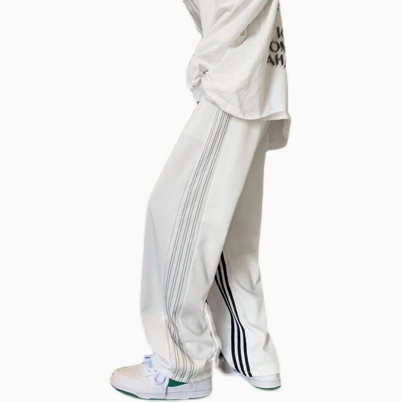 Adidas Black Straight-Leg Polyester Sweatpants with Drawstring Waist and Striped Color-Block Detail