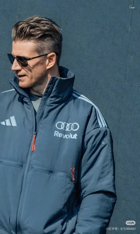adidas x Audi F1 Team padded stand-collar jacket with race badge graphics