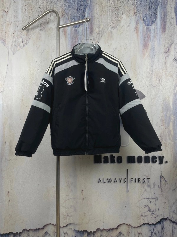 Adidas dice-graphic black collegiate varsity jacket with a reversible padded build