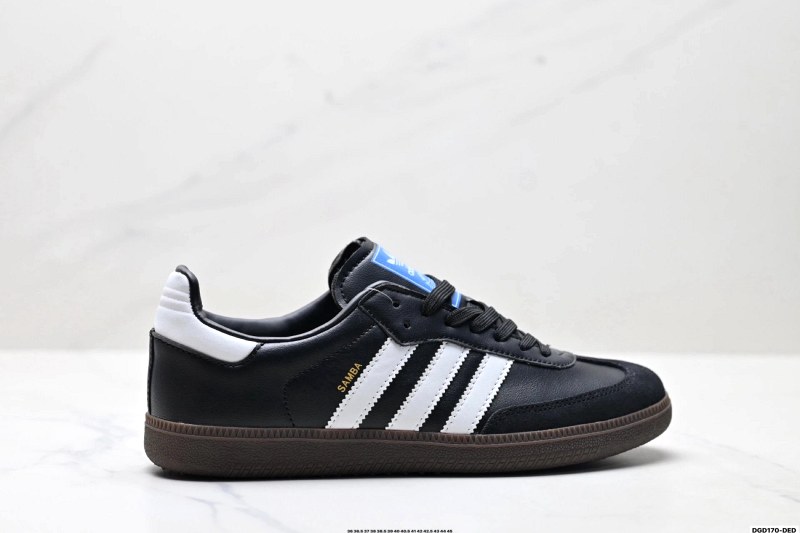 Adidas Samba OG (IG1025) in black: a low-profile leather sneaker on a gum sole, listed in EU sizes 36–45