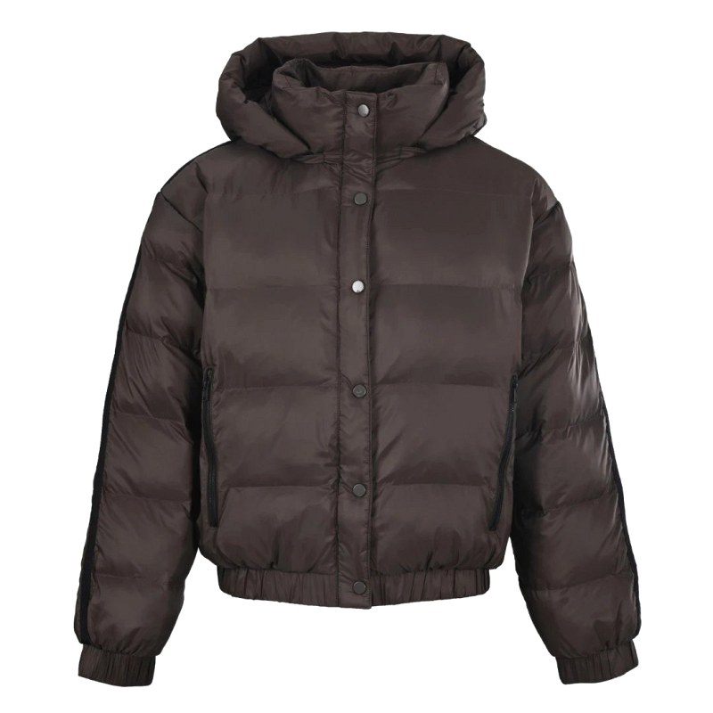 Alo Yoga-Style Hooded Puffer with Webbing Stripe Trim