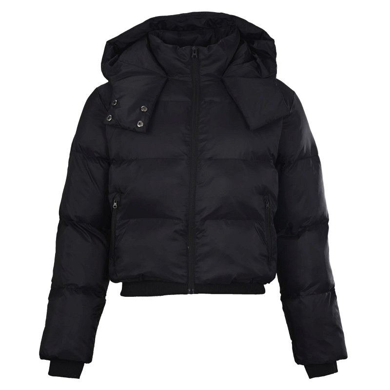 Alo Yoga Black Cropped Hooded Puffer with Gold-Tone Collar Label