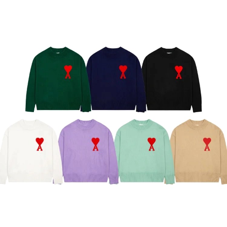 Ami Paris Black Heart-Jacquard Crewneck, Listed as Combed Cotton in a Loose Fit