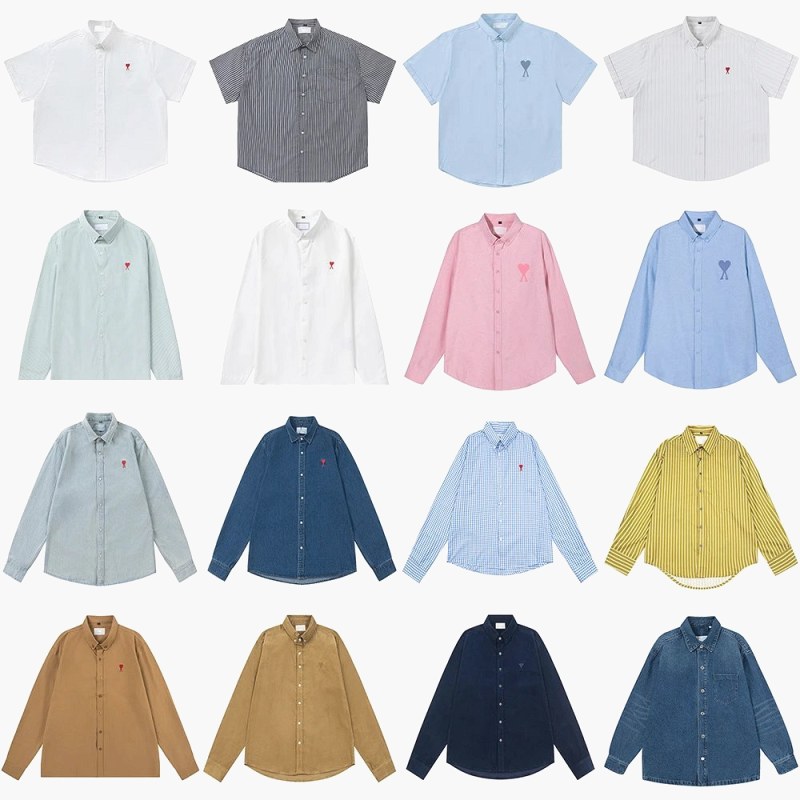 Ami Paris multicolor top collection in 36 colorways with embroidered Oxford-cloth construction