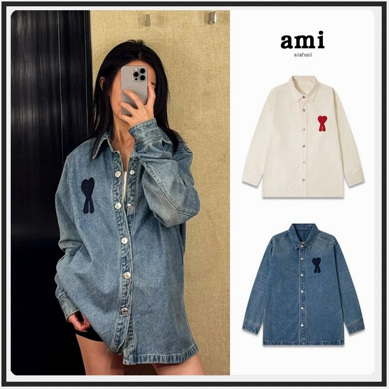 Ami Paris Navy Heart-Logo Tee in a Relaxed, Size-Down Cut