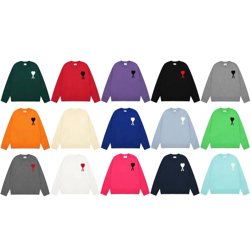 Ami Paris Heart-Motif Cotton Knit Cardigan in a Wide Multicolor Run