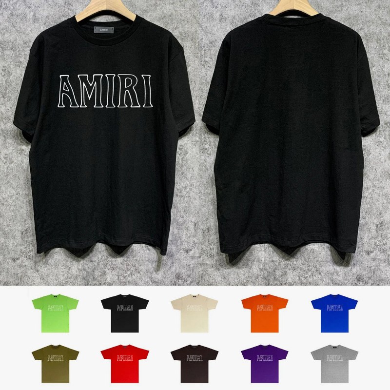 Amiri black cotton T-shirt: a 250–300 gsm lettering print tee in a loose crew-neck cut