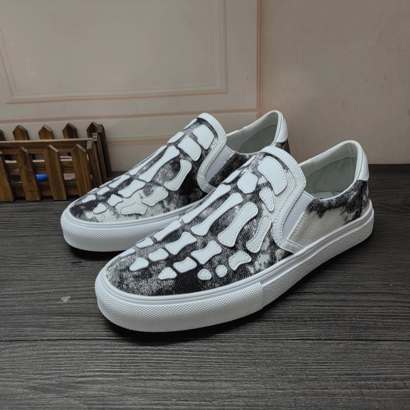 Amiri-Style Gray Low-Top Sneaker with Canvas Upper and Pig-Leather Lining