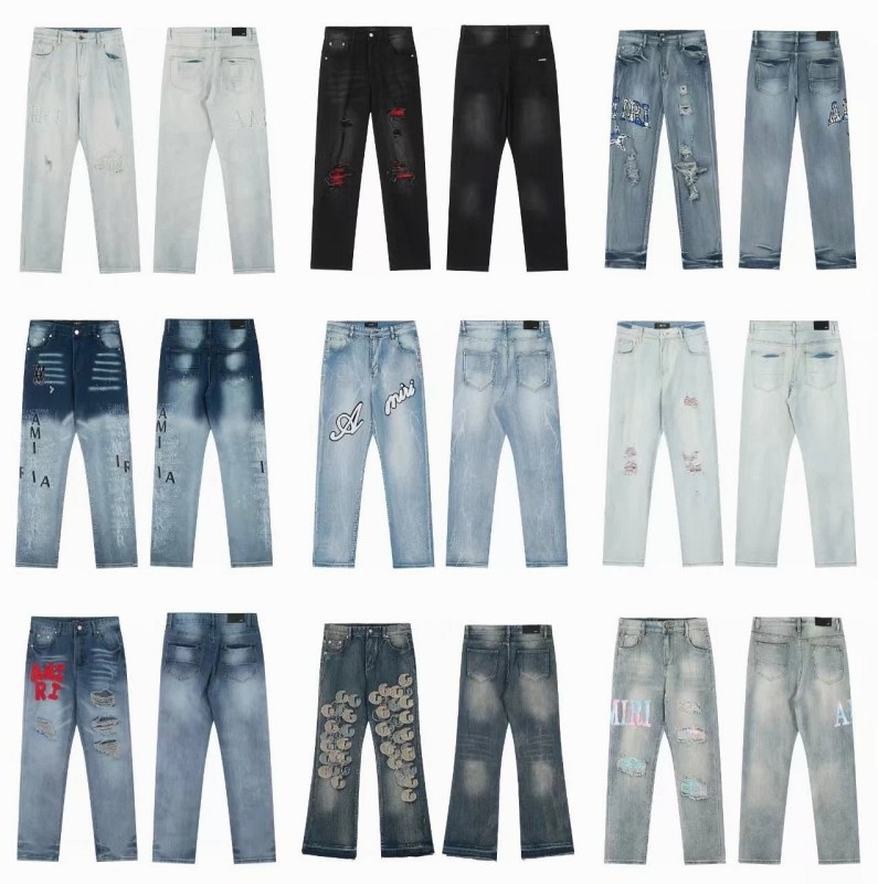 Amiri straight-leg multicolor jeans with embroidery and washed distressing