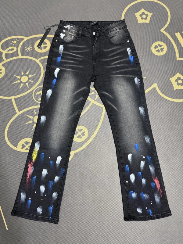 Amiri Black Stretch Skinny Jeans with Appliqué Embroidery and a Leather Patch