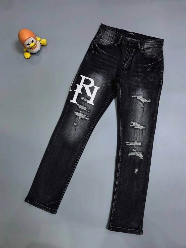 Amiri Black Jeans With Distressed Embroidery in a Loose Straight Cut