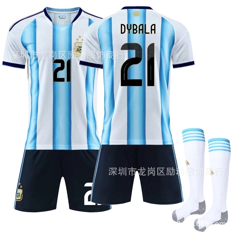 Retro-Style Argentina Blue Football Jersey With Sock Bundles and Youth-to-Adult Sizing