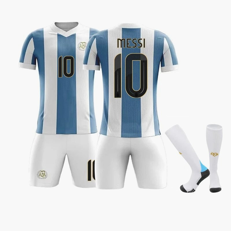 Argentina white football jersey in retro sports style, offered blank or with printed squad numbers