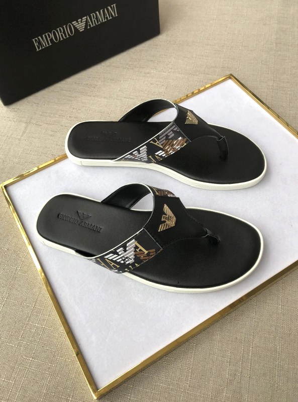 Armani Black Slides With a Leather Upper and Logo-Detailed Dual-Layer Sole