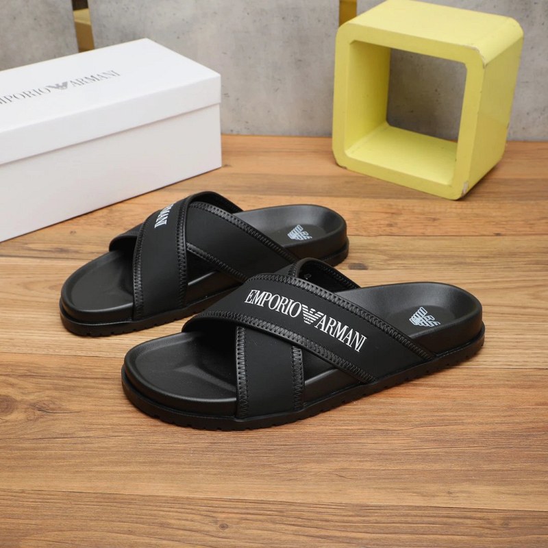 Armani Black Slides in an Easygoing Casual Style, Listed in a Wide Size Run