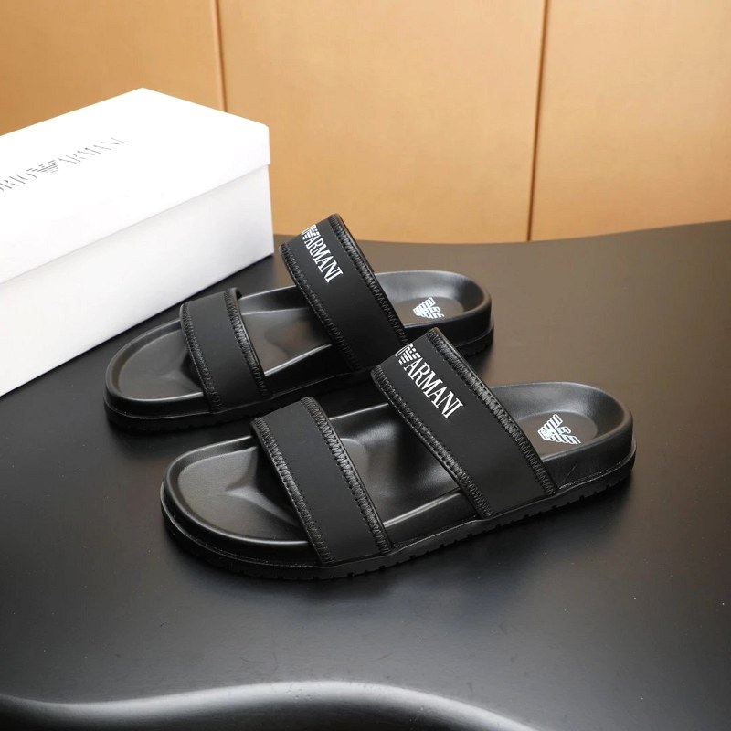 Armani Black Slides: Full-Grain Leather Upper with a Lighter Molded Anti-Slip Outsole