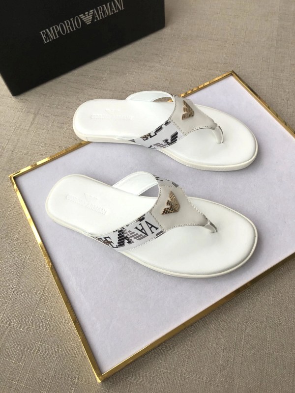 Armani White Slides With a Stated Cowhide Upper and Double-Layer Sole