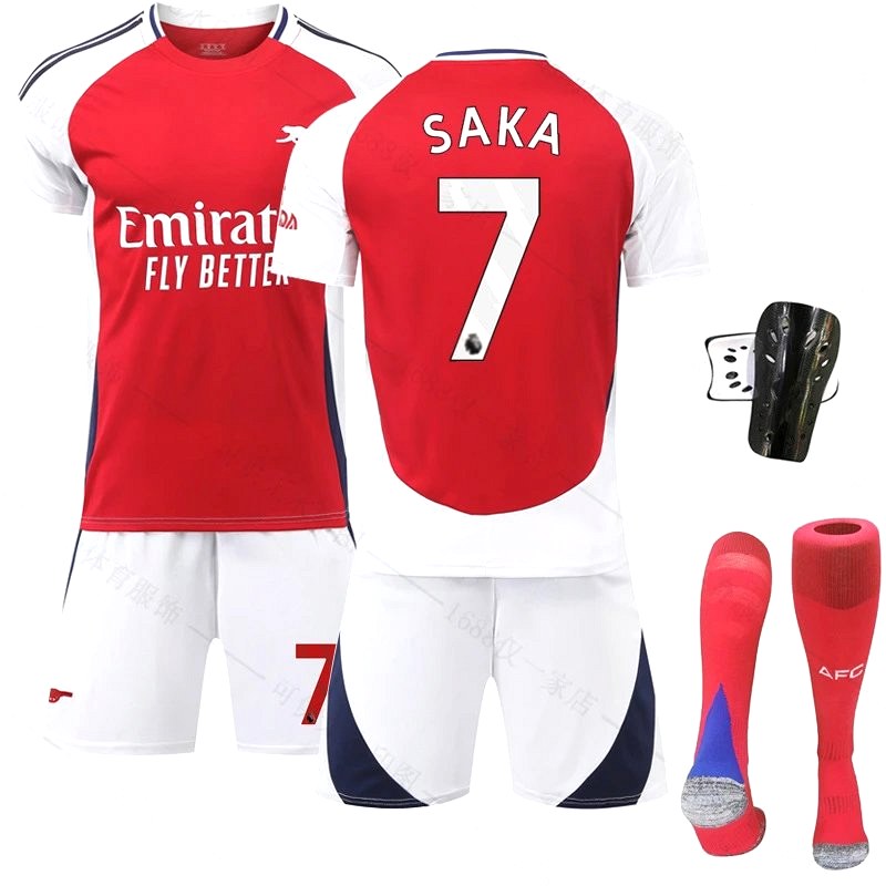 Arsenal-style red-and-white retro football shirt in polyester blend, S–XXL