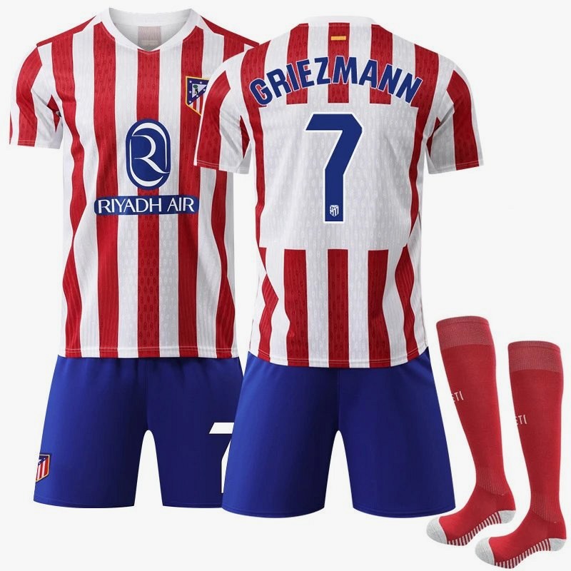Atletico Madrid red football jersey in retro sports style
