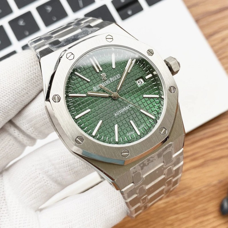 Audemars Piguet Royal Oak-Style Green Watch with Stated 3–5x PVD Plating and Sapphire Crystal