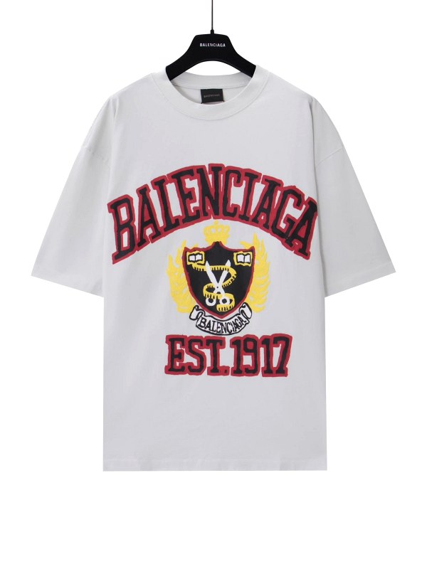 Balenciaga 1917 Shield White Tee in Washed Heavyweight Cotton