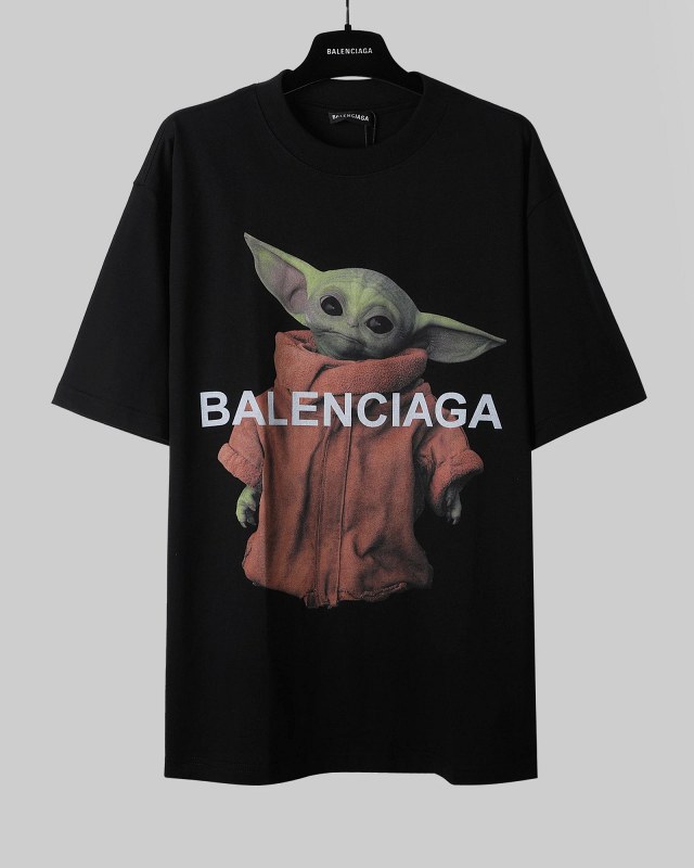 Balenciaga Black Streetwear Tee With 280g Washed Cotton and Hand-Printed Panels