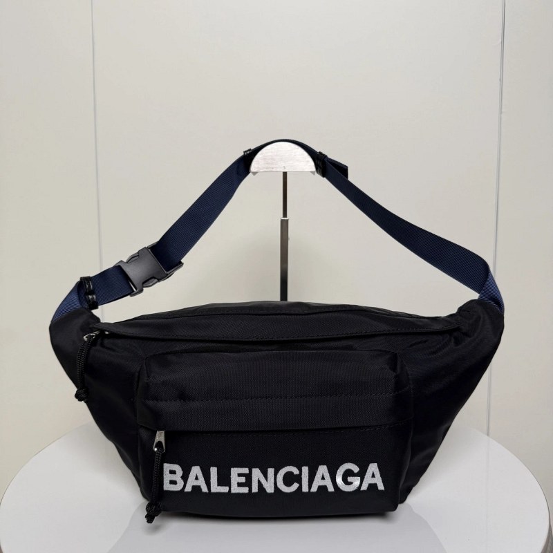 Balenciaga Wheel Belt Bag in Black Nylon with Embroidered Logo and Adjustable Color-Blocked Strap