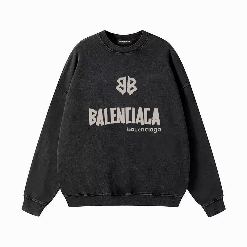Balenciaga washed-black sweatshirt in 380gsm loopback cotton, sized M–2XL unisex