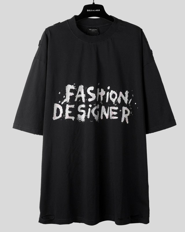 Balenciaga Black Tee, 280g Washed Body with Gold-Glitter Embroidery