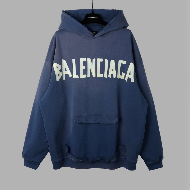 Balenciaga blue hoodie in a heavyweight 480g double-yarn fleece with screen-printed graphics