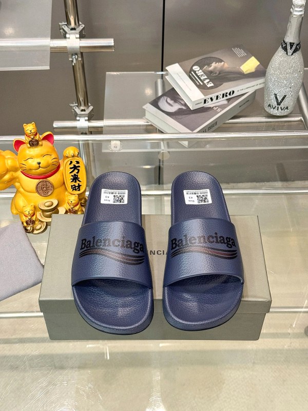 Balenciaga Blue Slides: PU Upper, Anti-Slip Rubber Outsole, EU 38–46
