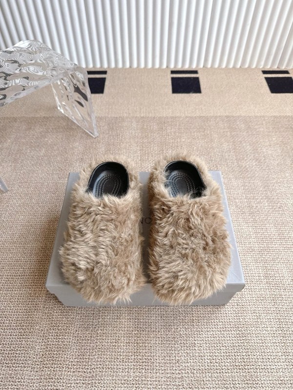 Balenciaga Brown Furry Slides: Plush Thick-Sole Mules Sold in Paired Size Bands