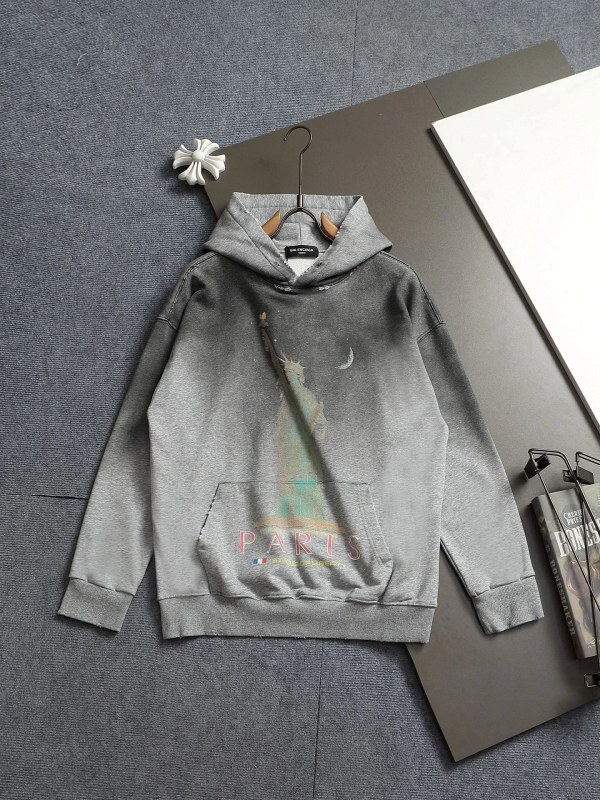 Balenciaga Paris/Liberty Graphic Hoodie in Washed 380gsm Cotton, Oversized Drop-Shoulder Cut