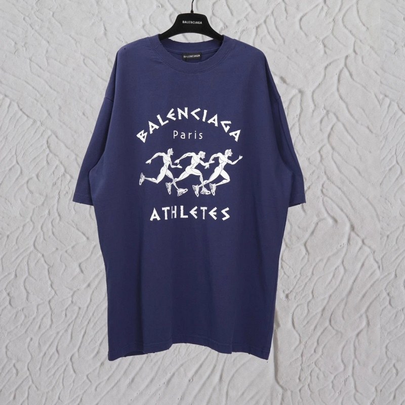 Balenciaga Blue Graphic Tee With an Oversized Cut and a 240 gsm Double-Yarn Blank
