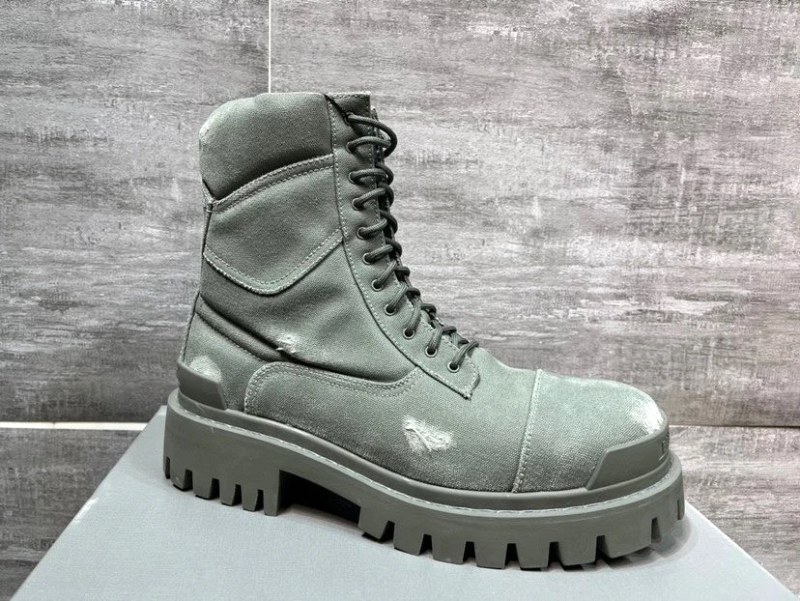 Balenciaga Distressed-Denim Boot with 9-Hole Lacing and a Chunky Rubber Outsole