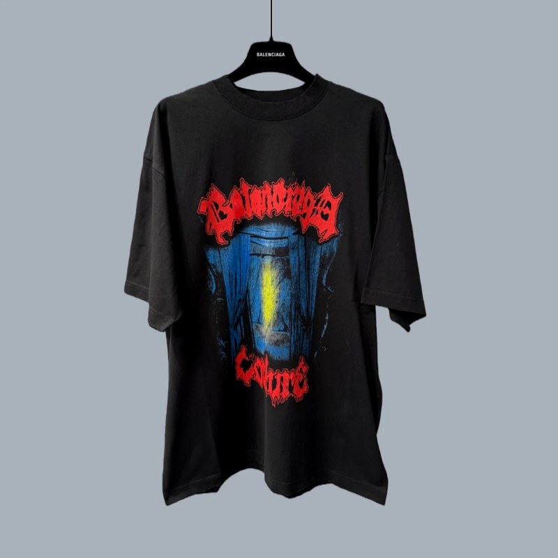 Balenciaga Black Crew-Neck Cotton Tee in a Loose Oversized Cut with Embroidered Lettering
