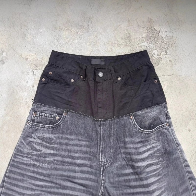 Balenciaga Gray Denim Shorts With Washed Patchwork Paneling
