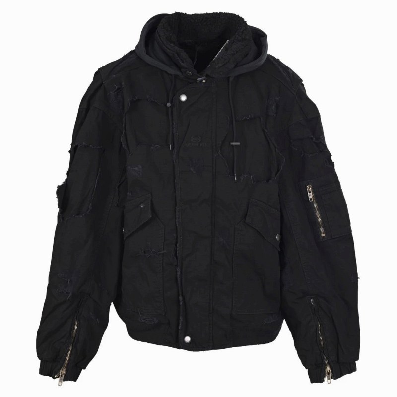 Balenciaga Distressed Hooded Puffer-Bomber With a 450g Fill and Oversized Cut