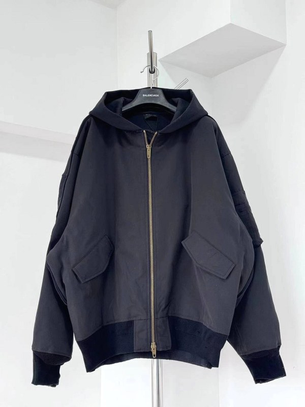 Balenciaga Navy Collegiate Varsity Jacket, Paneled Padded and Hooded