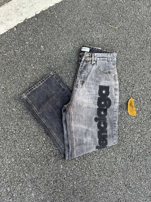 Balenciaga Gray Gradient Wide-Leg Jeans with Hand-Finished Wash