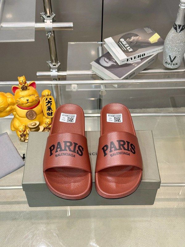 Balenciaga Pink Slides: PU Strap, Rubber Anti-Slip Sole, Sizes 38–46