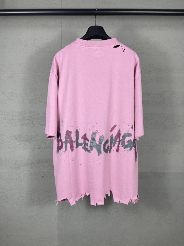 Balenciaga Pink Graffiti Tee: Embroidered Front, Hand-Drawn Back, 260gsm Cotton