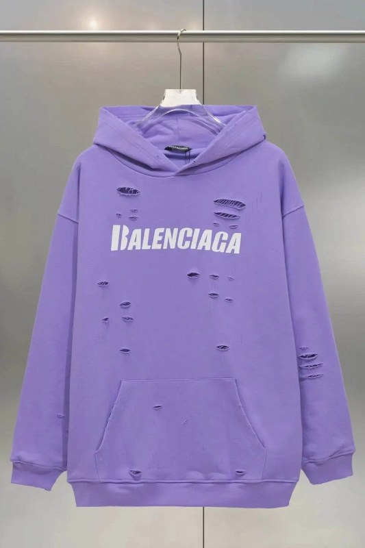Balenciaga purple hoodie in a relaxed, boxy cut with a distressed finish and front art print