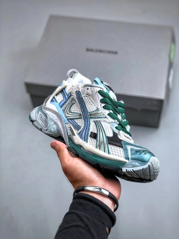 Balenciaga Runner-style sneaker in leather-free mesh and nylon with a worn-out effect finish
